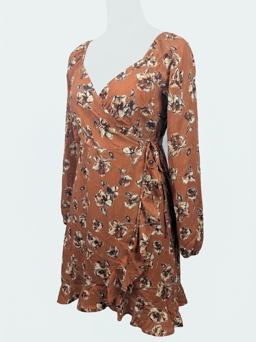 Kaileigh Rust Floral Wrap Dress